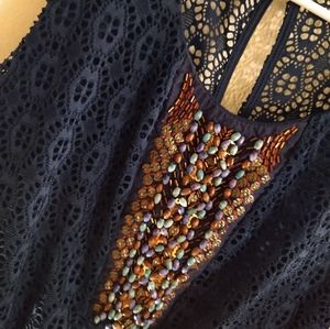 Navy Blue lace beaded short sleeveless dress